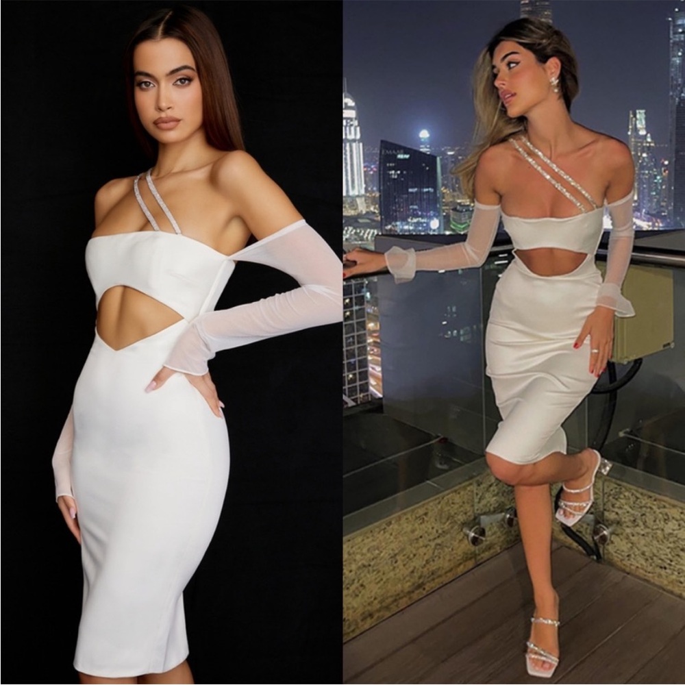 HOUSE OF CB 'Loulou' Ivory Satin Cutout Midi Dress NWOT